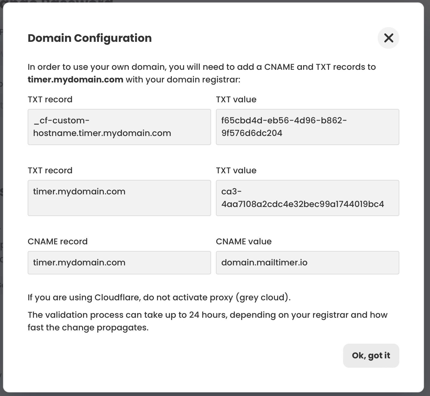 Custom domains step 2